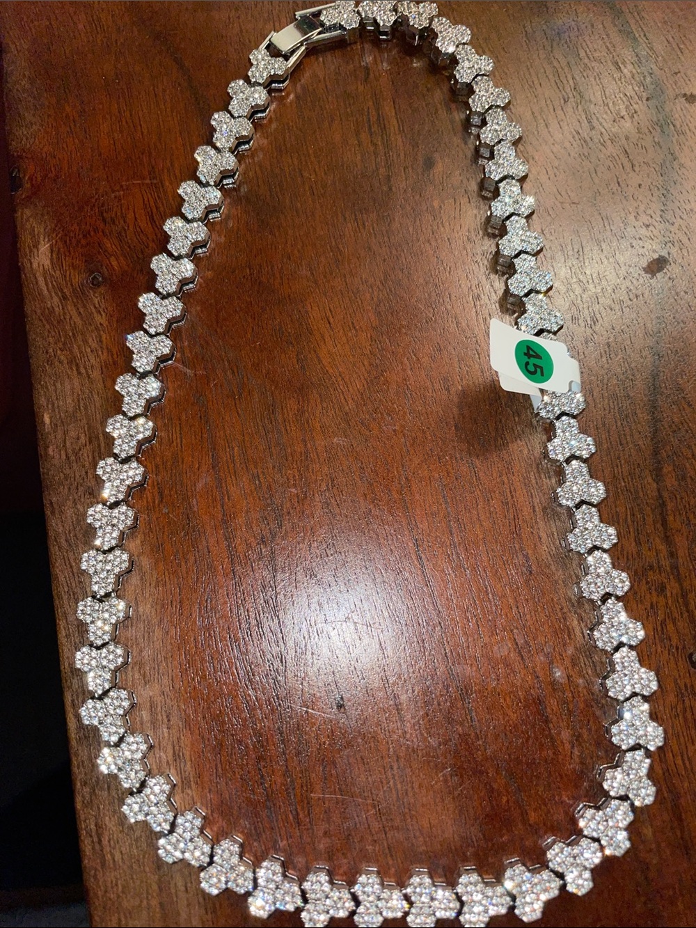 Sparkling Silver Crystal Flower Link Necklace - Women Jewelry